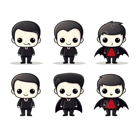 Halloween Cute Cartoon Vampire Set Of Different Color And Line Art