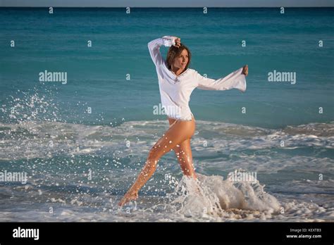 Argentinian Tourist Playing At Playa Delfines Beach In Cancun Mexico