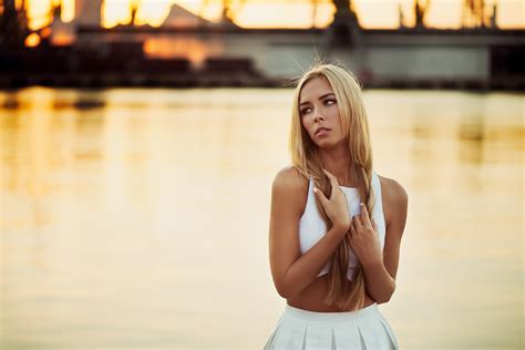 Wallpaper Women Model Blonde Looking Away Dress Skirt Person