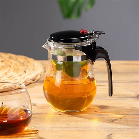 Чайник заварочный стекло, нержавеющая сталь, 0.5 л, с кнопкой, Gung Fu ...