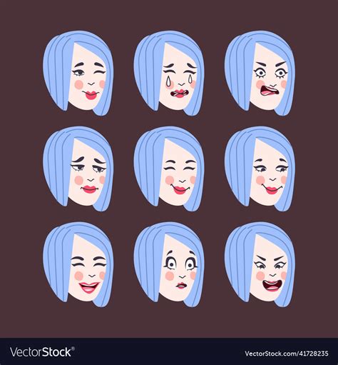 Set Of Womans Emotions Facial Expression Girl Vector Image