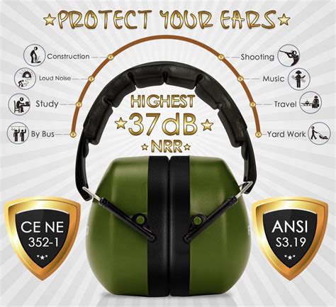 Highest Nrr 34db Ear Muffs Hearing Noise Reduction Protection Shooting