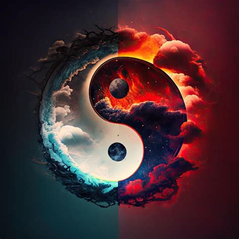 Premium Photo Yin Yang Harmony Symbol Made Of Natural Elements Fire