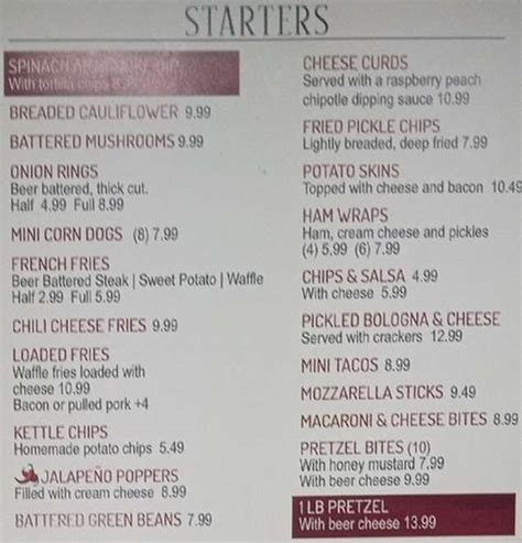 Bravehearts Pub Menu Alma Mi