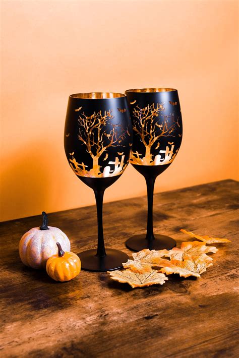 Halloween Wine Glass Set Of 2 Barware Set Diy Halloween Etsy