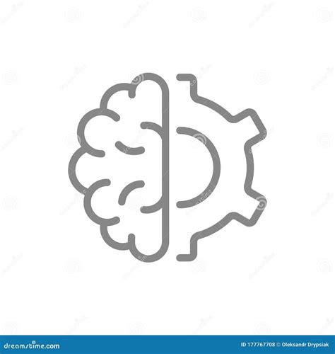 Human Brain With Gear Wheel Line Icon Engineering Robot Technology