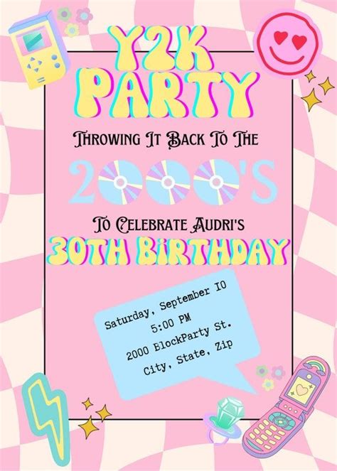 Digital Y2k Party Invitation Y2k Birthday 2000s Themed Birthday