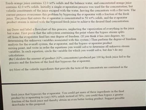 Solved Fresh Orange Juice Contains Wt Solids And The Chegg