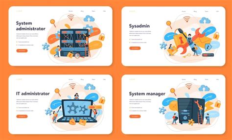 Premium Vector System Administrator Web Banner Or Landing Page Set