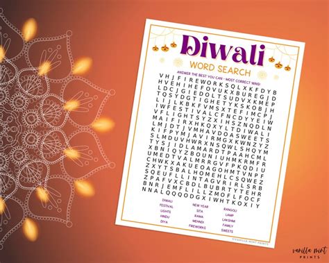 Diwali Word Search Printable Festival Of Lights Party Games Etsy