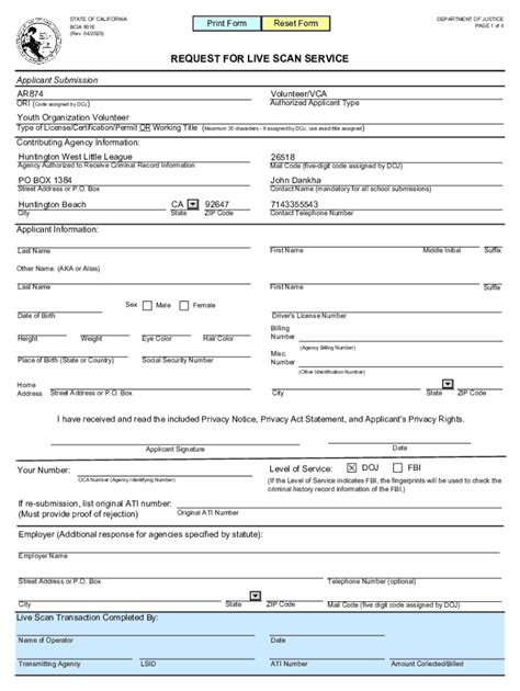 Fillable Online Form Ca Bcia Fp Fill Online Printable