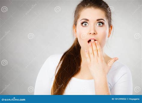 Shocked Amazed Woman Covering Mouth with Hands Stock Photo - Image of ...