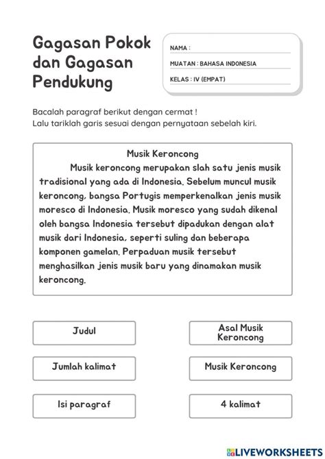 Gagasan Pokok Dan Gagasan Pendukung Worksheets Interactive