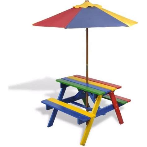 Table Et Bancs De Pique Nique Avec Parasol Pour Enfants Xia Rouge