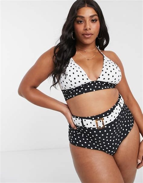 New Look Curve Bikini Top And Belted High Waist Bikini Bottom Shop