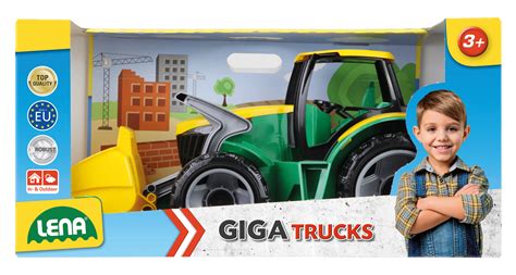 GIGA TRUCKS Traktor mit Lader grün Schaukarton LENA Spielzeug