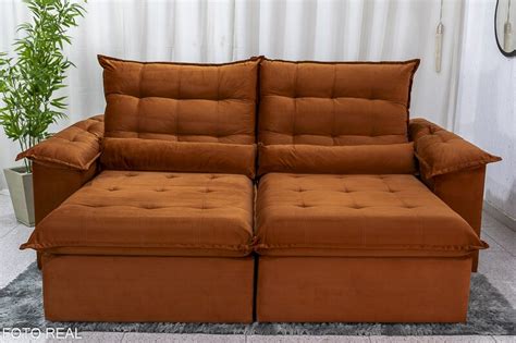 Sofá Retrátil Reclinável 2 00m Emanuelly Veludo Terracota D28 Soft