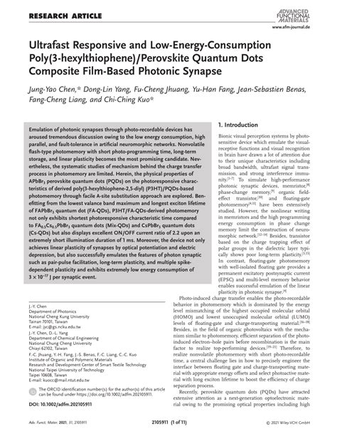 Ultrafast Responsive And LowEnergyConsumption Poly 3hexylthiophene