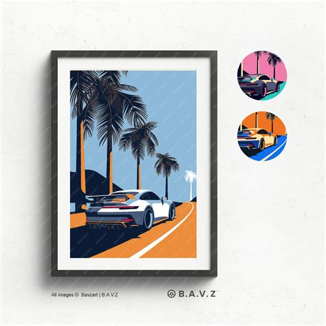 Gt Porsche By The Palms Poster Car Print Birthday Wall Print