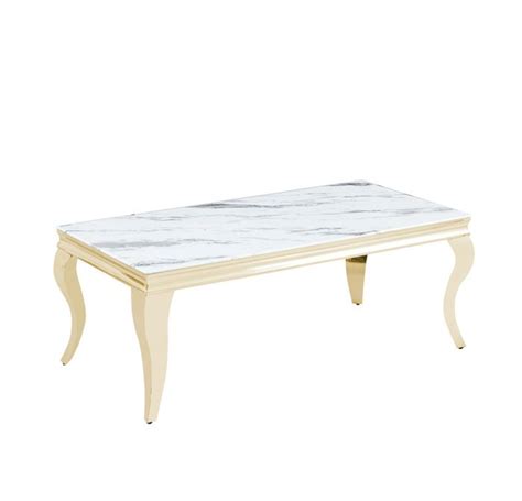 Table Basse Baroque Gold Verre Effet Marbre Blanc X X Cm