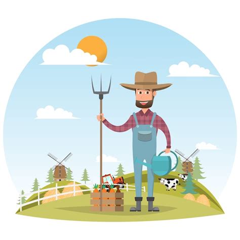 Farmer cartoon character | Premium Vector