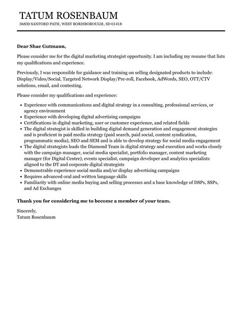 Digital Marketing Strategist Cover Letter Velvet Jobs