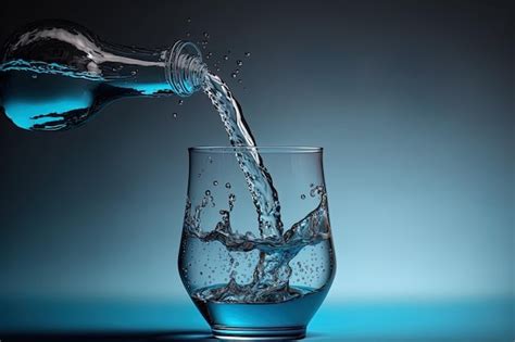 Premium Photo Water Being Poured Into A Glass From A Bottle On A Blue Background