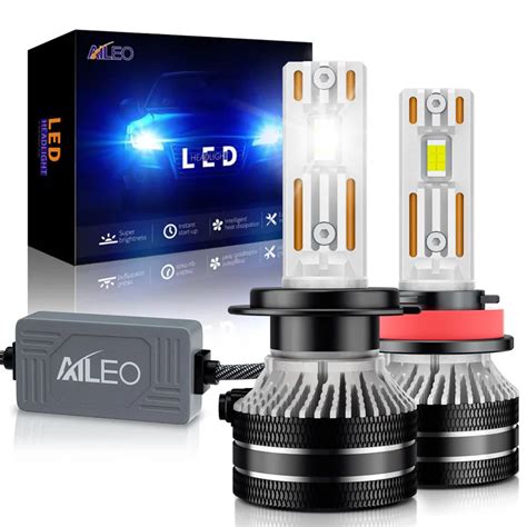 Aileo 2 Pcs H7 Led Headlight 6000k H11 H1 H9 9005 9006 H4 Hi Lo Beam