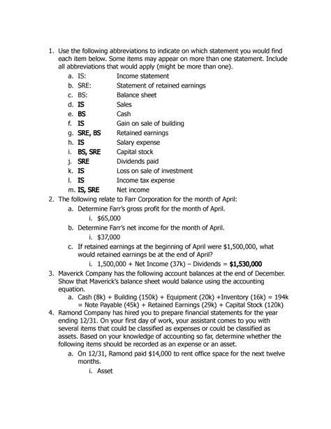 Chapter Homework Use The Following Abbreviations To Indicate