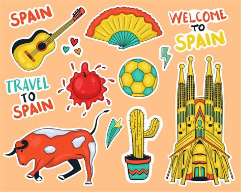 Colorful Hand Drawn Spain Element Stickers Collection Vector