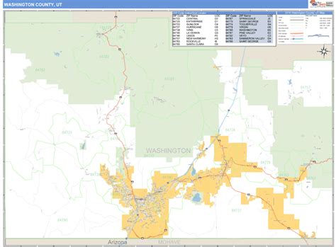 Washington County, Utah Zip Code Wall Map | Maps.com.com