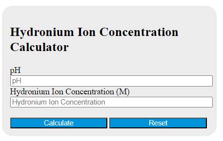 Hydronium Ion Concentration Calculator - Calculator Academy