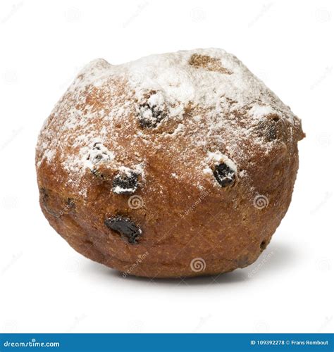 Single Oliebol Traditional Dutch Pastry For New Year`s Eve Stock Photo