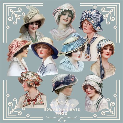 Vintage Hats Clip Art Bundle Edwardian Ladies Hats Clipart Bundle