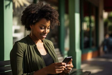 Beautiful Black Woman Holding Her Cell Phone With Fingers On The Screen