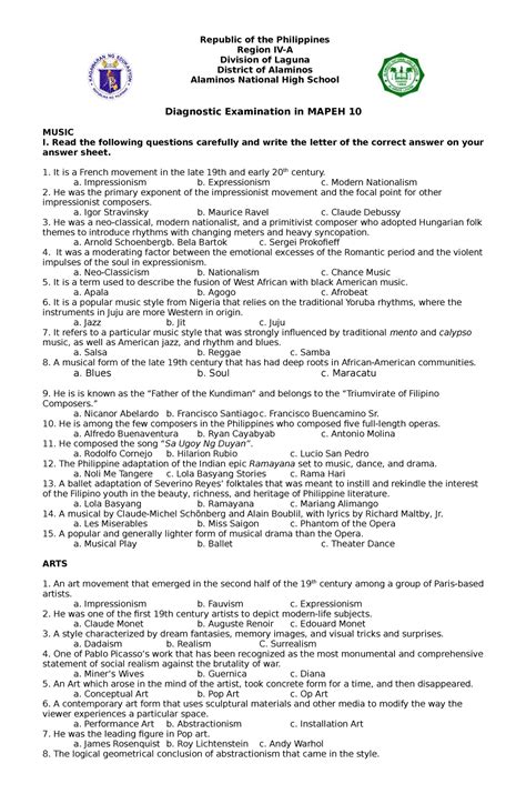 Mapeh Mapeh Fourth Periodical Test Mapeh Ii Table Of Hot Sex Picture