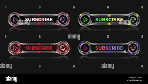 Subscribe 3d Realistic Metallic Banner Template With Neon Glow Play