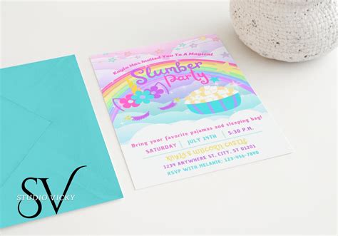 Unicorn Slumber Party Invitation Template Pajama Party Sleepover