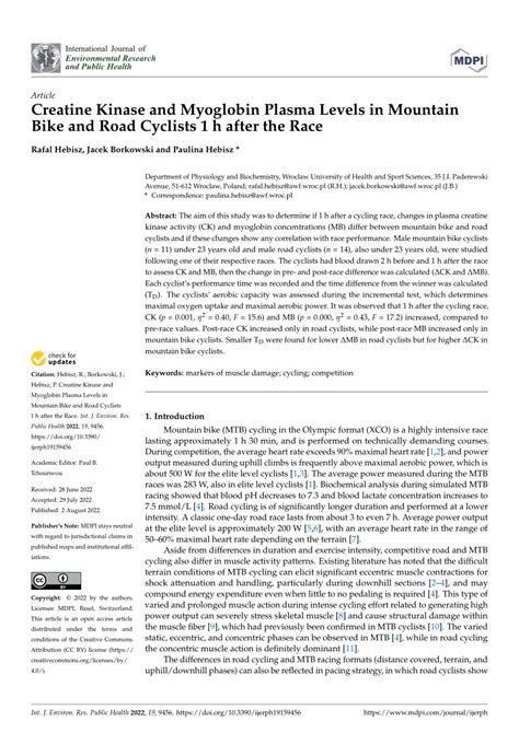 Pdf Creatine Kinase And Myoglobin Plasma Levels In Mountain Bike And