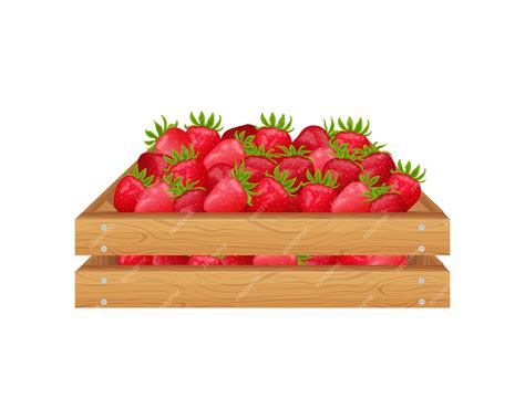 Premium Vector | Strawberry Wooden box with ripe strawberries A ripe ...