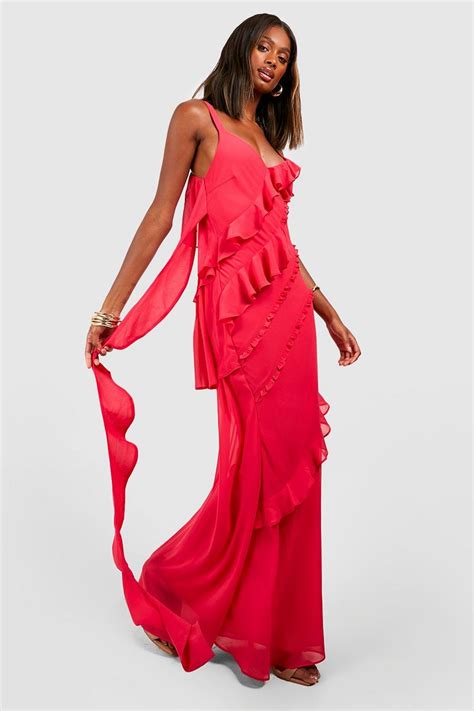 Chiffon Ruffle Trim Maxi Dress Boohoo Uk