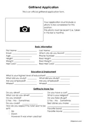 Official Girlfriend Application Form