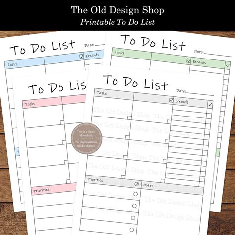 To Do List Printable Tasks Errands Priorities Notes Full Page Etsy