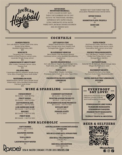 Roscoe's All Menus - Roscoe's Tavern