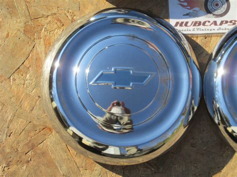 1951 53 Chevy Hub Caps Polished Stainless Steel With Blue Painted