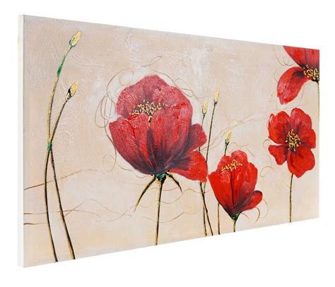 Cuadro Amapolas 70x140x35 Cm Pintado A Mano Al óleo Ofisillases