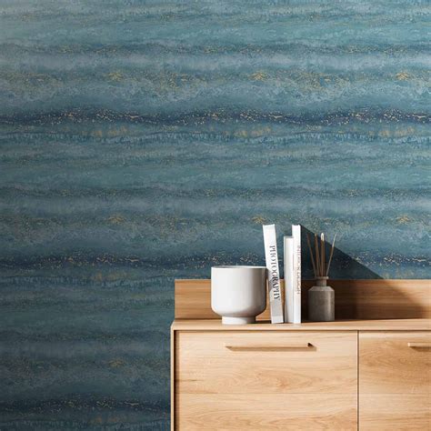 Muriva Semper Marble Teal And Gold Wallpaper Wilko