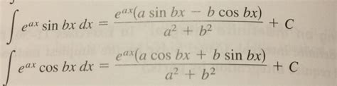 Solved Integral E Ax Sin Bx Dx E Ax A Sin Bx B Cos Chegg