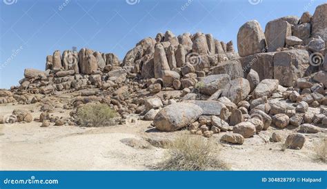 Dolerite Big Boulders Butte In Desert Near Hobas Namibia Stock Image