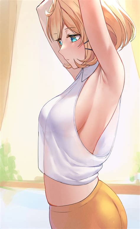 Rule 34 1girls Armpit Fetish Armpits Arms Up Big Breasts Blonde Hair Blue Eyes Blush Lines